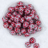 Top view of a pile of 20mm Red, Pink, & Silver Confetti Rhinestone AB Bubblegum Beads