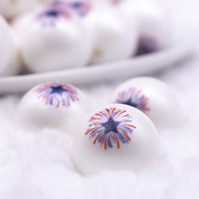 20mm Patriotic Starburst Fireworks Print Chunky Acrylic Bubblegum Beads [10 Count]
