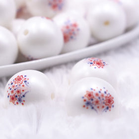 20mm Patriotic Stars Print Chunky Acrylic Bubblegum Beads [10 Count]