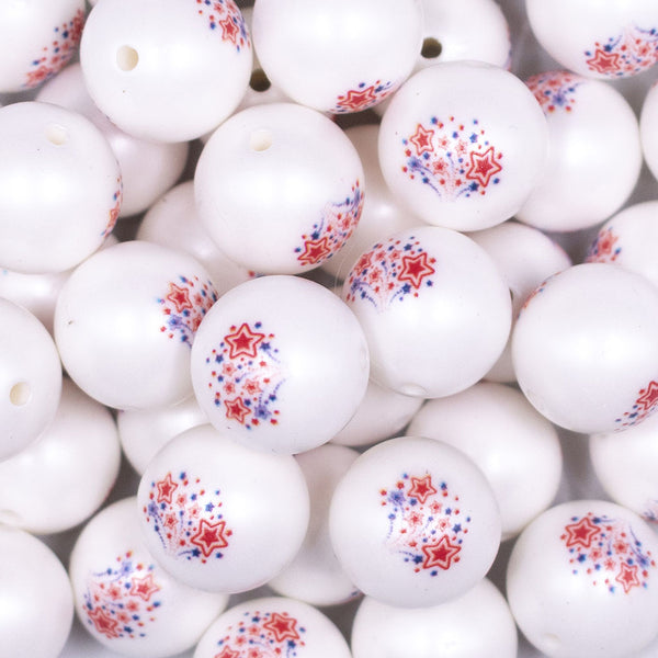 Close up view of a pile of 20mm Patriotic Stars Print Chunky Acrylic Bubblegum Beads [10 Count]