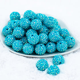20mm Solid Blue Dazzle Rhinestone AB Bubblegum Beads