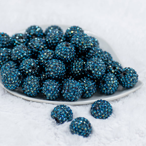 Front view of a pile of 20mm Navy Blue Rhinestone AB Bubblegum Beads