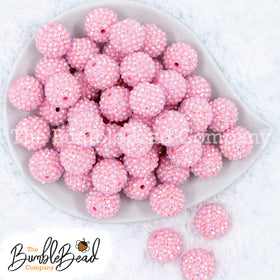 20mm Solid Light Pink Rhinestone AB Bubblegum Beads