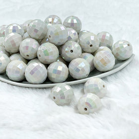 20mm White Disco Faceted AB Bubblegum Beads