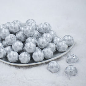 20mm Silver Snowflake Print on White Acrylic Bubblegum Beads
