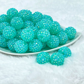 20mm Neon Blue Rhinestone AB Bubblegum Beads