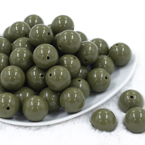 Front view of a pile of 20mm Army Green Solid Acrylic Chunky Bubblegum Beads