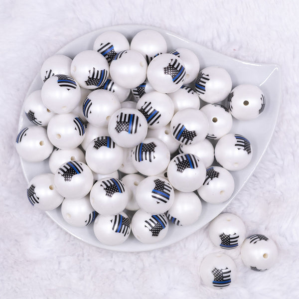 Top view of a pile of 20mm Police Shield Print Chunky Acrylic Bubblegum Beads [10 Count]