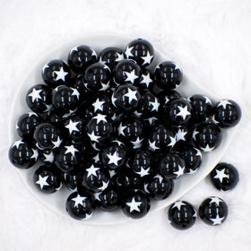 20mm Black with White Stars Bubblegum Beads