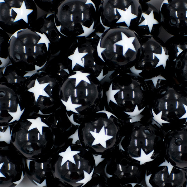20mm Black with White Stars Bubblegum Beads