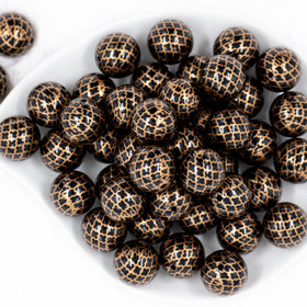 20mm Black and Gold Quarterfoil Print Bubblegum Beads