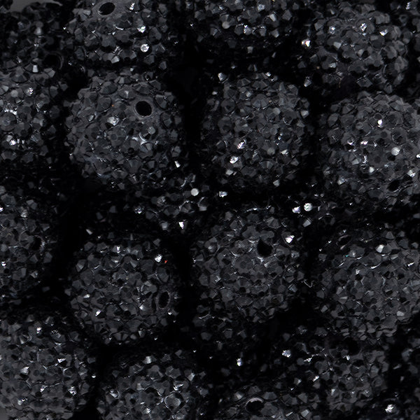 close-up of 20mm Black Glimmer Rhinestone AB Chunky Bubblegum Beads