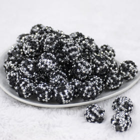 20mm Black & Silver Confetti Rhinestone AB Bubblegum Beads
