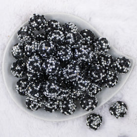 20mm Black & Silver Confetti Rhinestone AB Bubblegum Beads