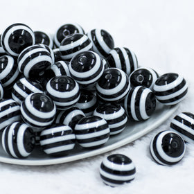 20mm Black with White Stripe Bubblegum Beads