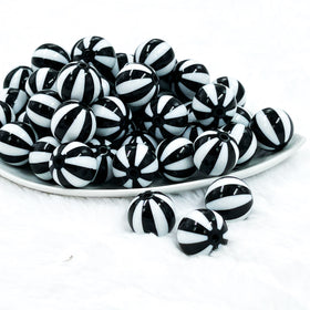 20mm Black with White Stripe Beach Ball Bubblegum Beads