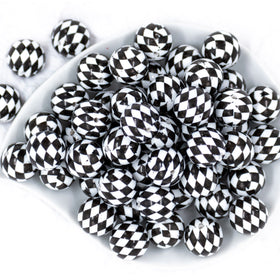 20mm Black and White Diamond Pattern Bubblegum Beads