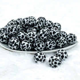 20mm Black & White Cow Animal Print Bubblegum Beads