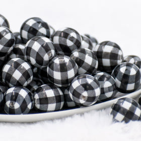 20mm Black & White Plaid Print Bubblegum Beads