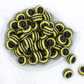 20mm Yellow & Black Striped Chunky Bubblegum Beads