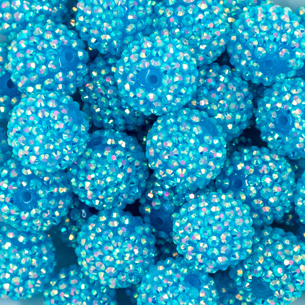 close-up of a pile of 20mm light blue super sparkly Rhinestone AB Chunky Bubblegum Beads
