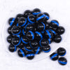 top view of a pile of 20mm Blue Band on Black Bubblegum Beads