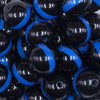 close up view of a pile of 20mm Blue Band on Black Bubblegum Beads