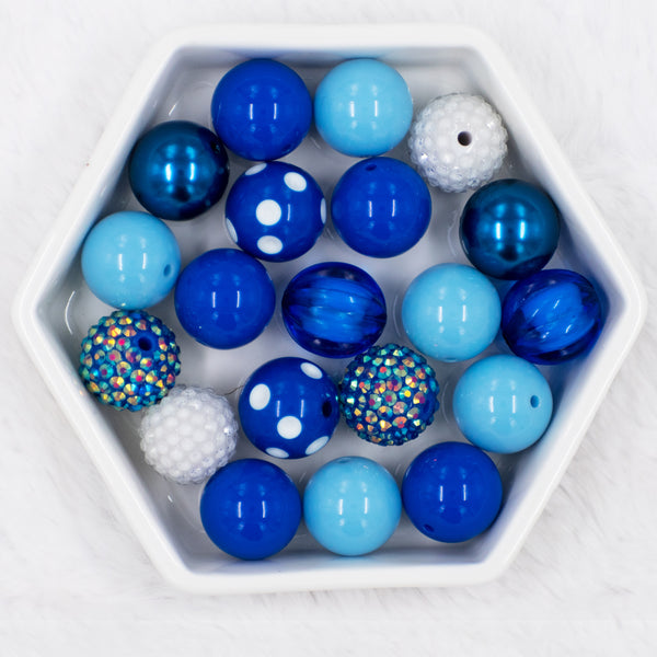 Top view of a pile of 20mm Blue Moon Mix Bubblegum Bead Mix - 20 Count