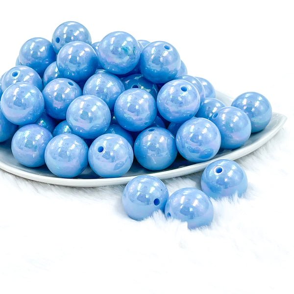 front view of a pile of 20mm Blue Solid AB Bubblegum Beads