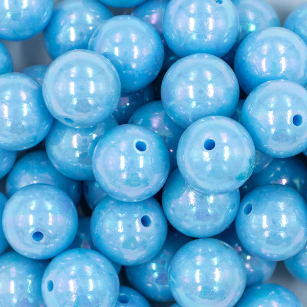 close-up view of a pile of 20mm Blue Solid AB Bubblegum Beads