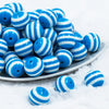 Pile of 20mm Blue and White Striped Chunky Bubblegum Beads in a white dish
