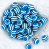 top view of Pile of 20mm Blue and White Striped Chunky Bubblegum Beads in a white dish