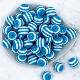 20mm Blue with White Stripes Bubblegum Beads