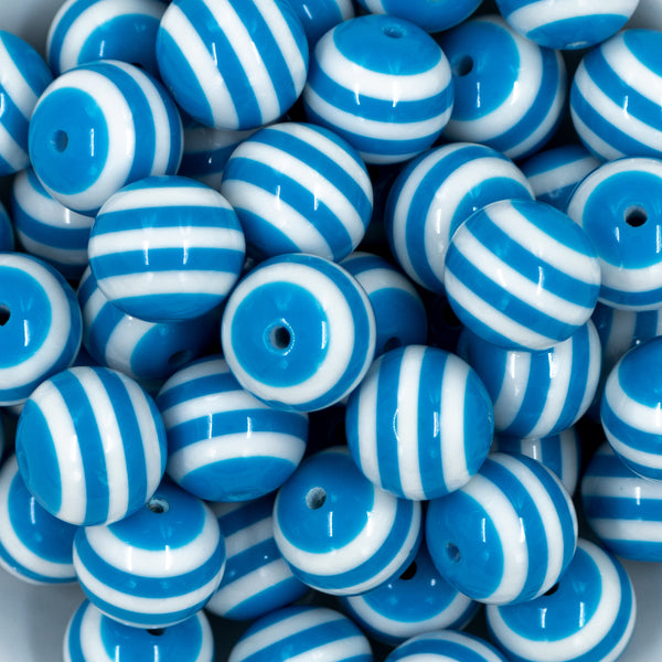 close-up of 20mm Blue and White Striped Chunky Bubblegum Beads