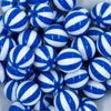 20mm Royal Blue with White Stripe Beach Ball Acrylic Bubblegum Beads