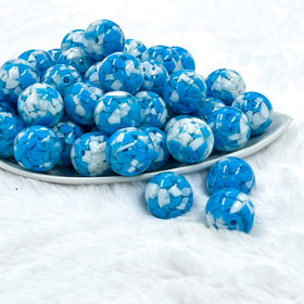 20mm Blue and White Tablet Bubblegum Beads