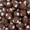 close up view of a pile of 20mm Chocolate Brown with White Hearts Chunky Acrylic Bubblegum Beads