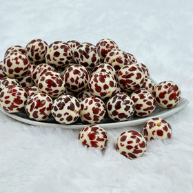 20mm Cream & Brown Cow Animal Print Bubblegum Beads