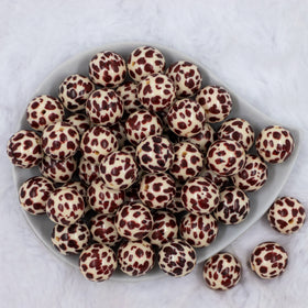 20mm Cream & Brown Cow Animal Print Bubblegum Beads