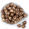 Top view of a pile of 20mm Brown Leopard Animal Print Acrylic Bubblegum Beads