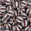 close-up view of a pile of 20mm Brown with White Stripe Beach Ball Chunky Acrylic Bubblegum Beads
