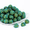 Front View of a pile of 20mm Chameleon Green Rhinestone AB Chunky Bubblegum Beads