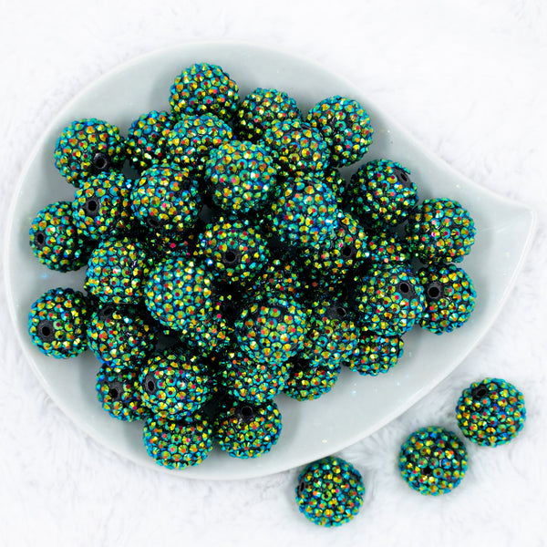 Top View of a pile of 20mm Chameleon Green Rhinestone AB Chunky Bubblegum Beads