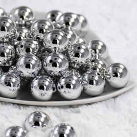 20mm Reflective Silver Acrylic Bubblegum Beads