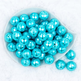 20mm Cyan Blue Disco Faceted Pearl Bubblegum Beads