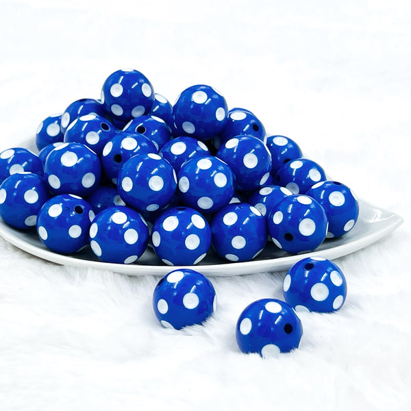 20mm Royal Blue with White Polka Dots Bubblegum Beads