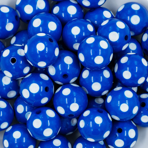 20mm Royal Blue with White Polka Dots Bubblegum Beads