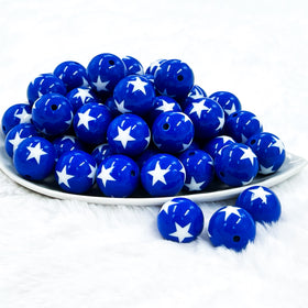 20mm Royal Blue with White Stars Bubblegum Bead