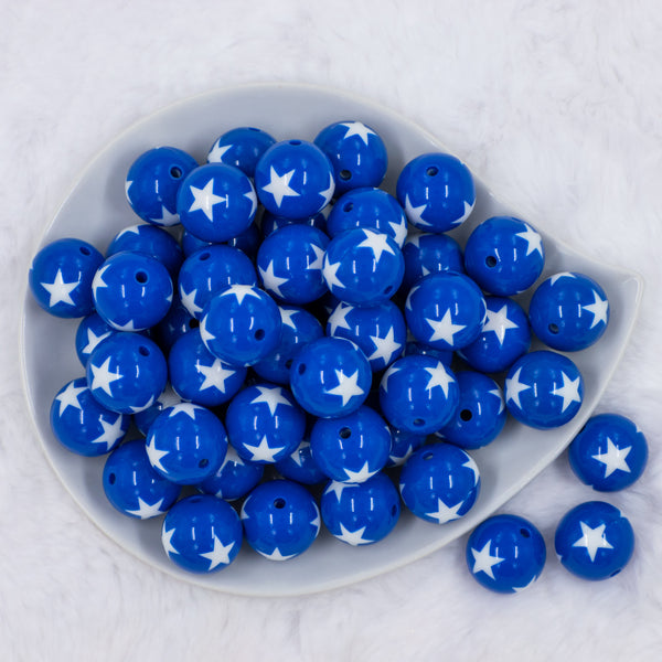 20mm Royal Blue with White Stars Bubblegum Bead