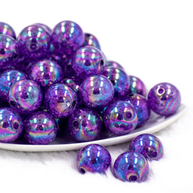 20mm Deep Purple Crackle AB Bubblegum Beads